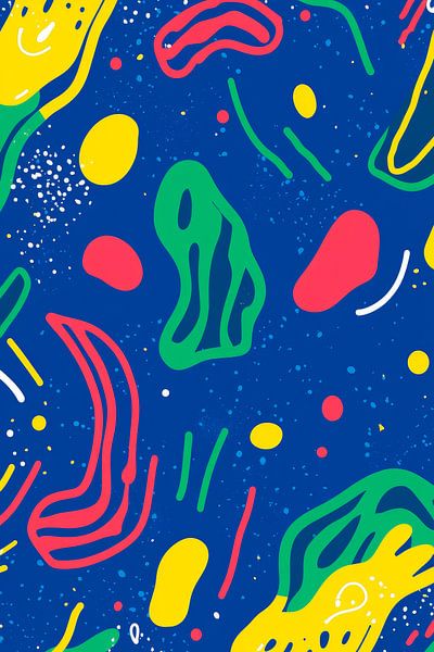 Colourful abstract shapes on blue by Poster Art Shop