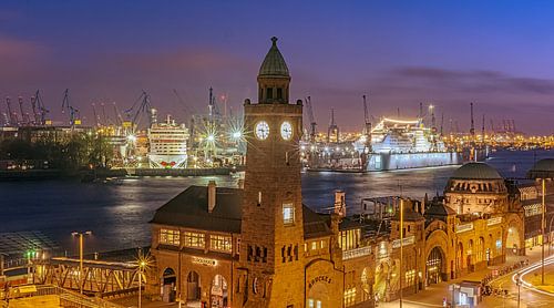 Landingsbruggen met cruiseschepen 16:9 Panoramafoto