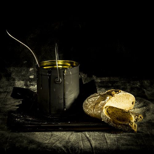 Stillleben fotografie Brot und honing 