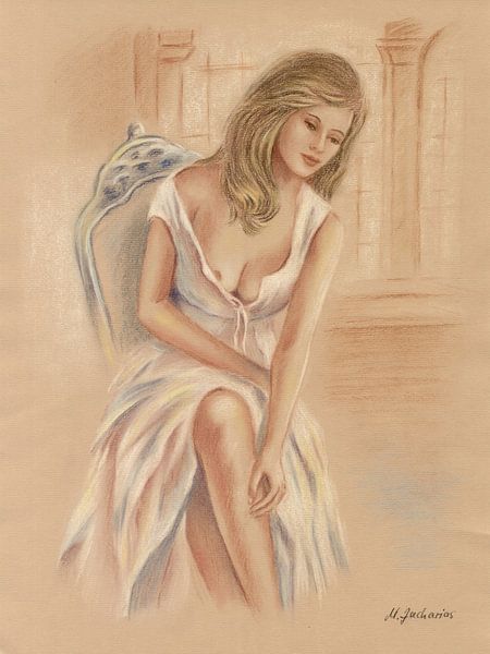 Sexy vrouw in een witte jurk van Marita Zacharias