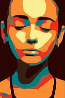 Minimalistisches Frauengesicht, geschlossene Augen, Zen, in der Pop Art