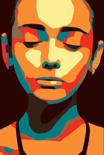 Minimalist women face, closed eyes, zen, in pop art
