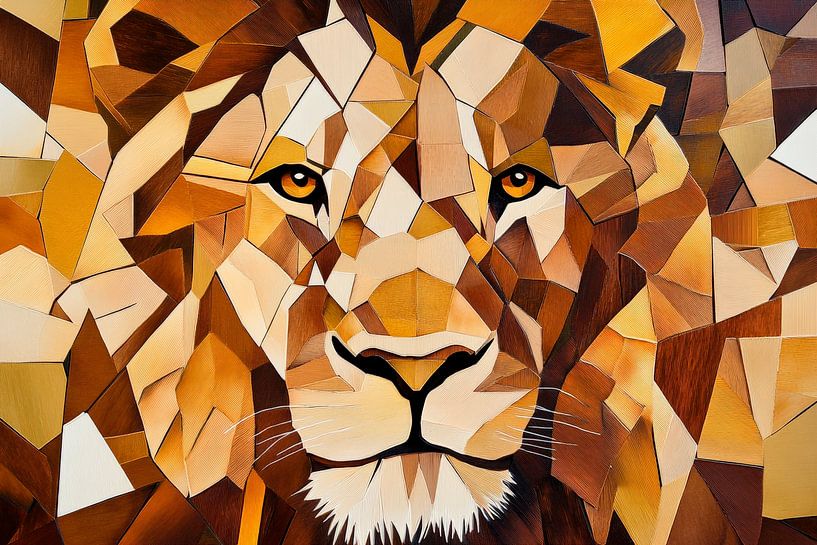 Colourful lion portrait in geometric style by Poster Art Shop