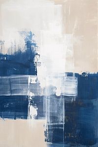 Horizontale und vertikale Pinselstriche in Blau und Beige