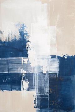 Horizontal and vertical brushstrokes in blue and beige by Color Square