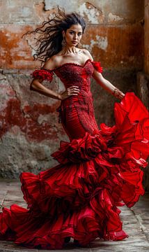 Carmesí Cascada: The spirit of flamenco by Klaus Tesching - Art-AI