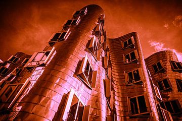Facade in red at dusk by Dieter Walther