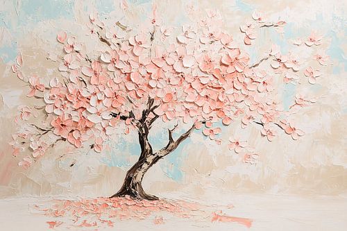 Bloesemboom schilderij in zachte tinten