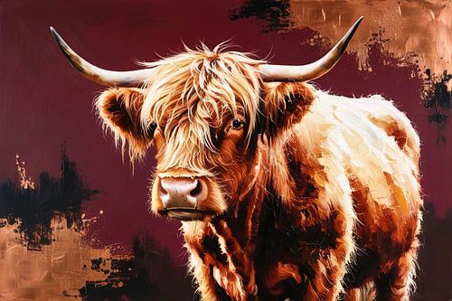 Expressief schilderij van Schotse hooglander