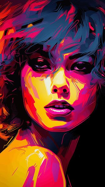 Portret van een vrouw, kleurrijk pop-artontwerp, verticaal van Animaflora PicsStock