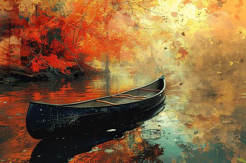 Impressionistische kano op stille rivier