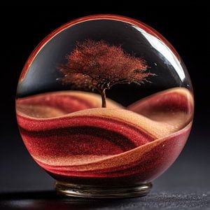 Rote Sanddünen und roter Baum in Glas