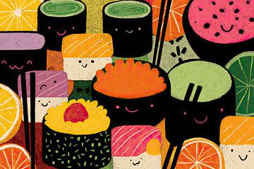 Japanisches Sushi mit einem Lächeln