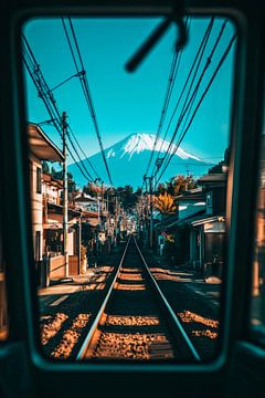 Uitzicht op de berg Fuji vanuit de trein van Poster Art Shop