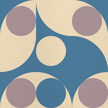 Moderne abstracte minimalistische retro kunst met geometrische vormen in blauw, roze, beige van Dina Dankers
