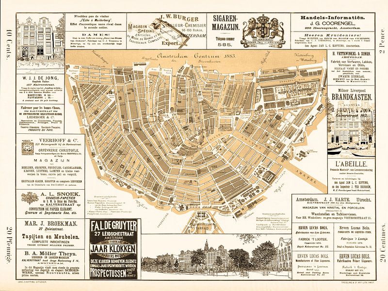 Kaarten van Amsterdam 1883 Sepia van Hendrik-Jan Kornelis