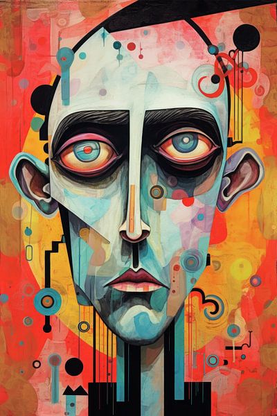 Abstraktes Porträt eines Mannes in bizarren Farben und Formen von Art Bizarre