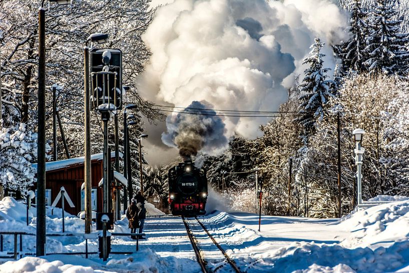 Winterse sneeuw Fichtelbergbahn van Johnny Flash