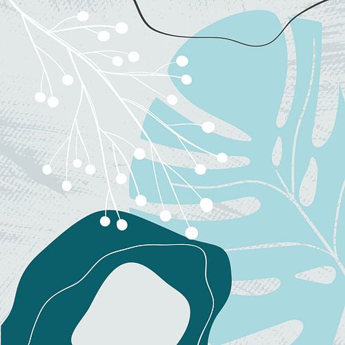 Feuilles, formes et lignes stylistiques : bleu, gris et essence