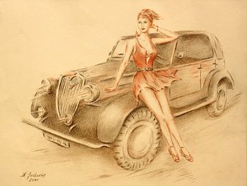 Model und Oldtimer - Vintage Car Gemälde