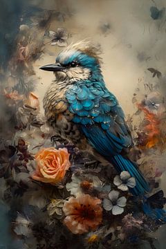 Oiseau parmi des fleurs colorées sur But First Framing