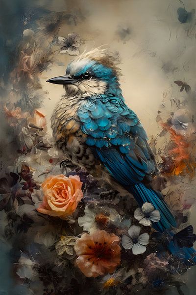 Bird among colourful flowers by But First Framing