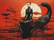 Surreal woman birds black red vehicle landscape mystical by gm_designs thumbnail