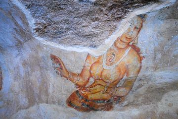 fresco op rotswand van Sigiriya, Sri Lanka van Jan Fritz