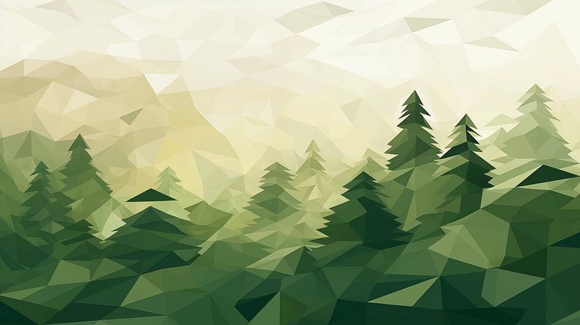 Abstrakte Wald- und Berglandschaft in geometrischen Formen von Schwarzer Kaffee