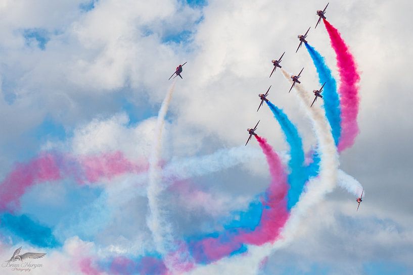 Red Arrows ( R.A.F.) in Action during the Airshow by Brian Morgan