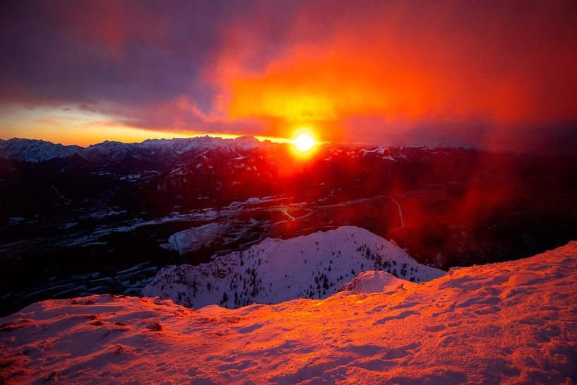 Zonsondergang op Dobratsch - Karinthië - Oostenrijk van Felina Photography