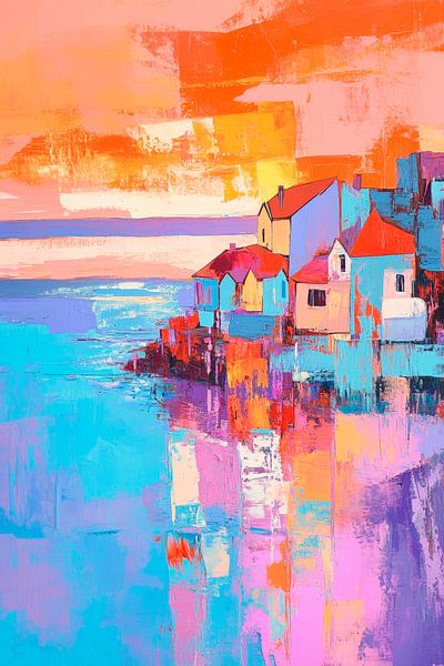 Lively coastal landscape at sunset by Poster Art Shop