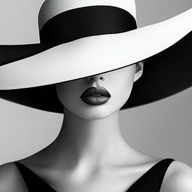 Vrouw met elegante hoed zwart-wit van TheXclusive Art