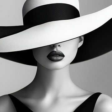 Vrouw met elegante hoed zwart-wit van TheXclusive Art