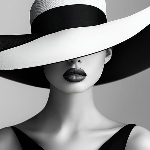 Woman with elegant hat black and white by TheXclusive Art