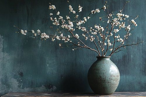 Vase en céramique avec branches fleuries