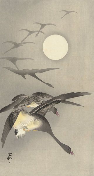 Geese at the full moon of Ohara Koson by Gave Meesters