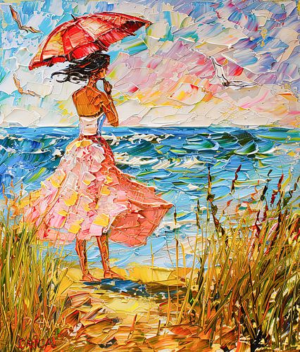 vrouw met hoed aan het strand