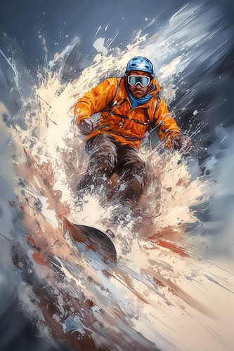 Snowboarder in actie in mulle sneeuw