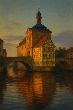 Zonsondergang boven het oude stadhuis van Bamberg - Romantische Duitse wandkunst van Travel Shop