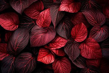 Colourful leaf pattern - dark red and black by Poster Art Shop