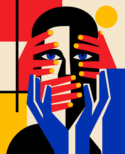 Watching in Silence — Bauhaus Hands Over Face