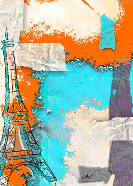 Paris Eiffelturm  Collage Farbe und Papier Destroyed Look von KalliDesignShop