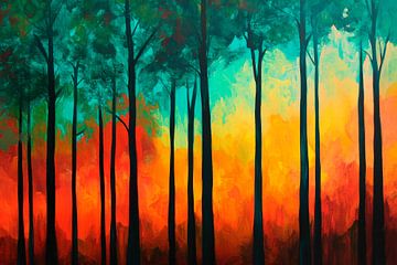 Kleurrijk boom-silhouet motief van Poster Art Shop