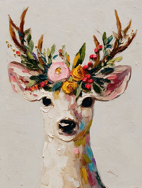 Reindeer with Wreath of Flowers by Gypsy Galleria