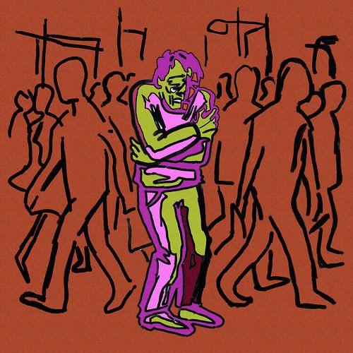 Dessin au trait néo-expressionniste sur le thème de la dépression : visage abstrait et émotionnel