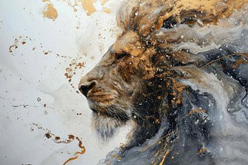 Abstract portret van een leeuw in goud wit en zwart van Digitale Schilderijen