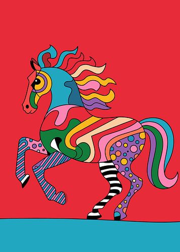 Chaotisch abstract paard in pop-artstijl
