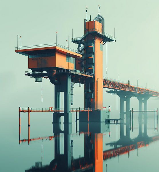 Fabriekscomplex aan de rivieroever van fernlichtsicht