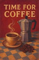 Kaffee mit Kaffeebohnen und Perkolator Malerei.